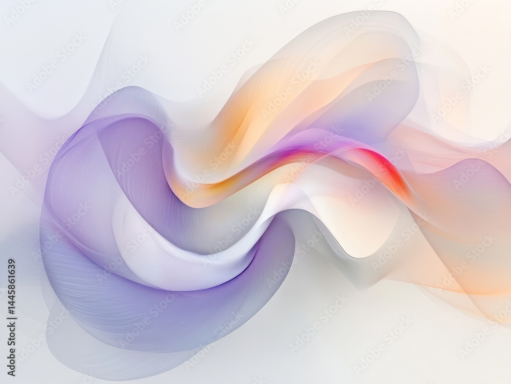 Poster abstract flowing wave design in pastel colors with soft gradients and subtle textures on white backg