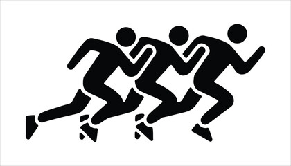 Running Team Silhouette Icon – Group of Runners in Motion Vector Illustration
