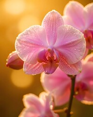 Obraz premium Pink Orchid Blossom in Golden Sunlight