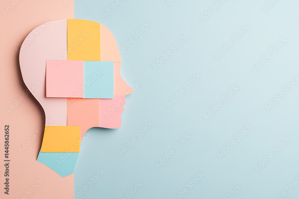Aufkleber abstract paper head profile with multi-colored notes. conceptual representation of thought processes