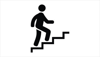 Success Progress Icon – Person Climbing Up Stairs Silhouette Vector