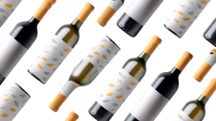 Elevated Wine Selection: A sophisticated arrangement of meticulously crafted wine bottles, each distinct in color and label, is artfully displayed.