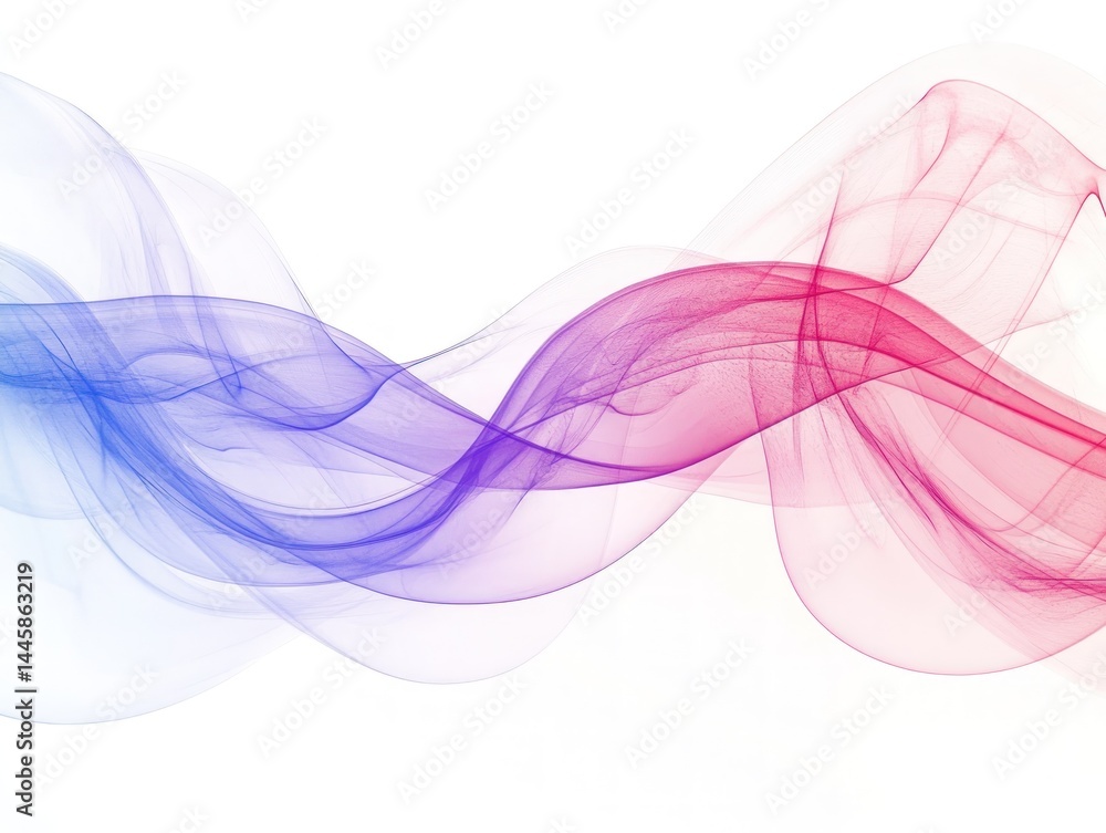 Poster abstract flowing wavy lines in gradient colors over a white background illustrating movement and ene