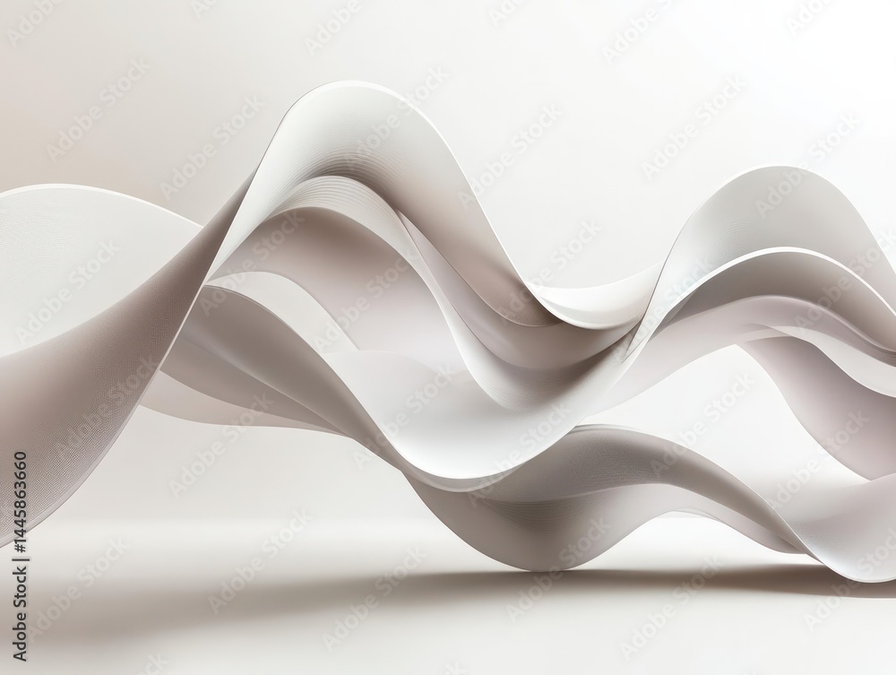Poster abstract wavy ribbons floating over a soft backdrop. the image captures a sense of movement and text