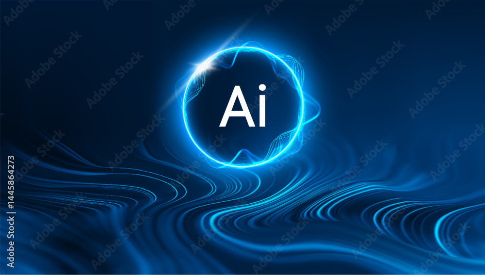 Poster ai background abstract data digital tech science blue light network vector. 3d wave cell medical flo
