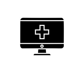 Fototapeta premium Desktop computer displaying medical plus sign, a symbol of health and wellness in digital interface. on a transparent background
