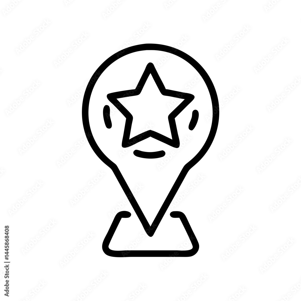 Poster user mention icon symbol with a map pin and star on white background with copy space