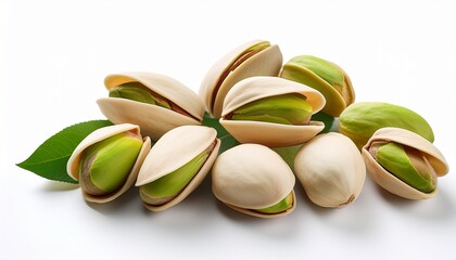 isolated photo of fresh pistachios with green kernels and white shells