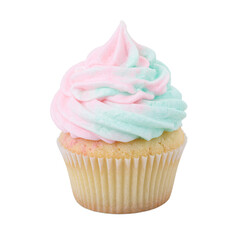 Isolated pastel cotton candy cupcake with delicate frosting perfect for a sweet and whimsical concept