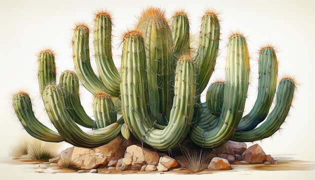 old mexican giant cardon or pachycereus pringlei cactus isolated illustration
