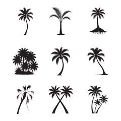 Fototapeta premium Realistic Palm Tree Silhouettes on a Clean White Background — A Study of Natural Form and Silent Elegance