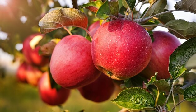 royal gala red apples on a apple tree at new zealand orchard before picking season