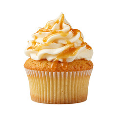 Toasted almond cupcake with light caramel drizzle isolated