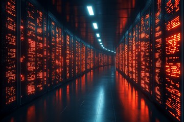 Glowing data center corridor