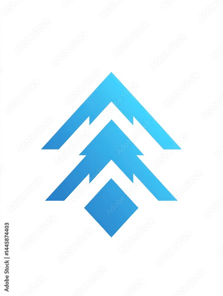 Poster abstract blue mountain-like logo design on a white background. consists of three layered arrow shape