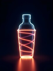 Flat Abstract glowing digital ribbon forming a cocktail shaker concept as A glowing digital ribbon weaves itself into the shape of a cocktail shaker set against a dark sophisticate Cleans