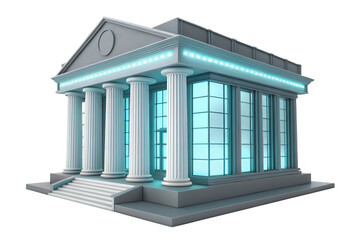 Illustration of a building with columns and windows under a triangular roof on a transparent area png on transparent background