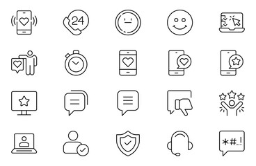 Feedback line icon set, outline web icon collection containing Reviews, Surveys, Customer Opinions, and more, Vector illustration in line style.