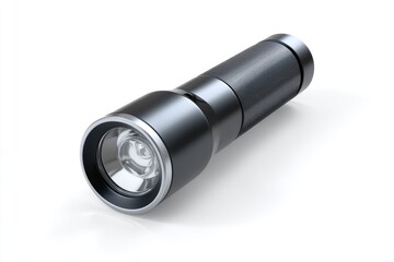 Hyper-realistic minimalist flashlight 3D icon isolated on white background for digital design and illustrations