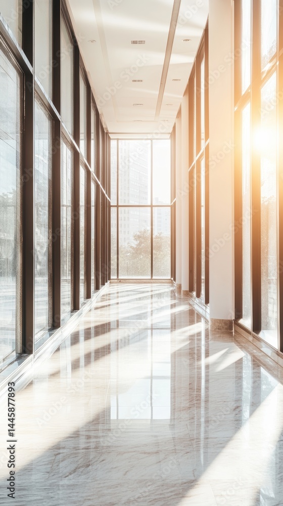 Poster modern corridor design with natural light in sunlight elegant interior architecture and sleek lines