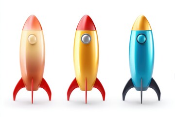 Fototapeta premium 3D rocket icons featuring hyper-realistic minimalist design set against a clean white background
