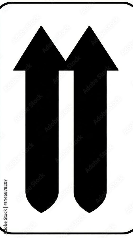 Poster a black arrow symbol points upwards, centered on a white rectangle with rounded corners, simplistic 