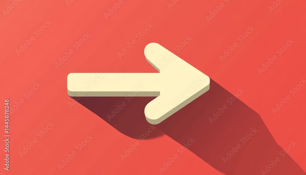 Poster illustration of a beige arrow pointing right on a red gradient background, casting a long shadow. th