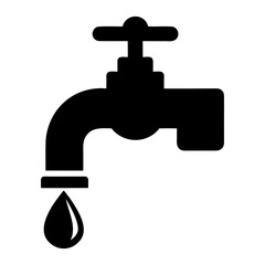 Transparent Background Water Conservation Icon Black Faucet with Drop Silhouette