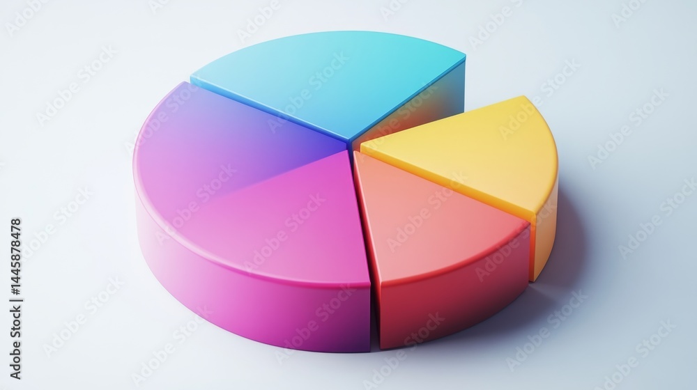 Aufkleber minimalist d pie chart with gradient color parts on a white background