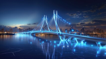 Obraz premium A modern pedestrian bridge at night,