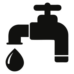 Water Faucet Silhouette Icon with Droplet Black Vector on Transparent Background
