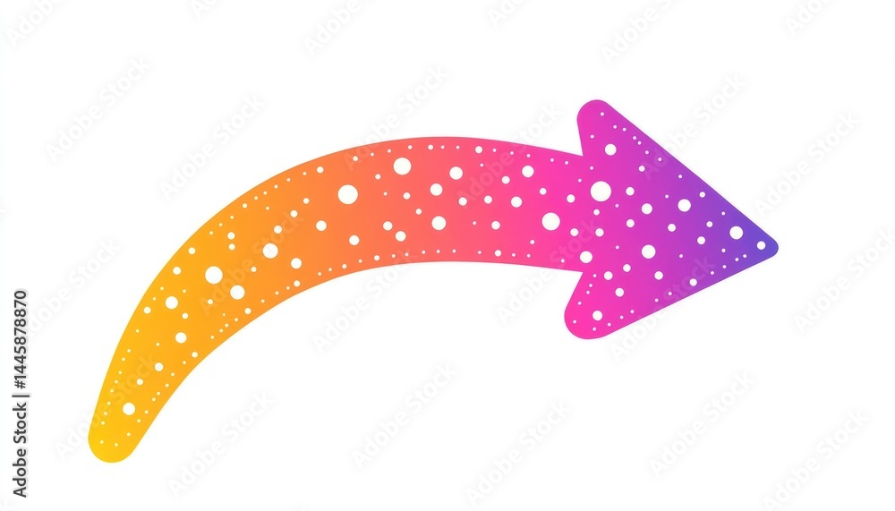 Poster vibrant gradient arrow with a speckled texture, arcing gracefully against a clean white backdrop, sh