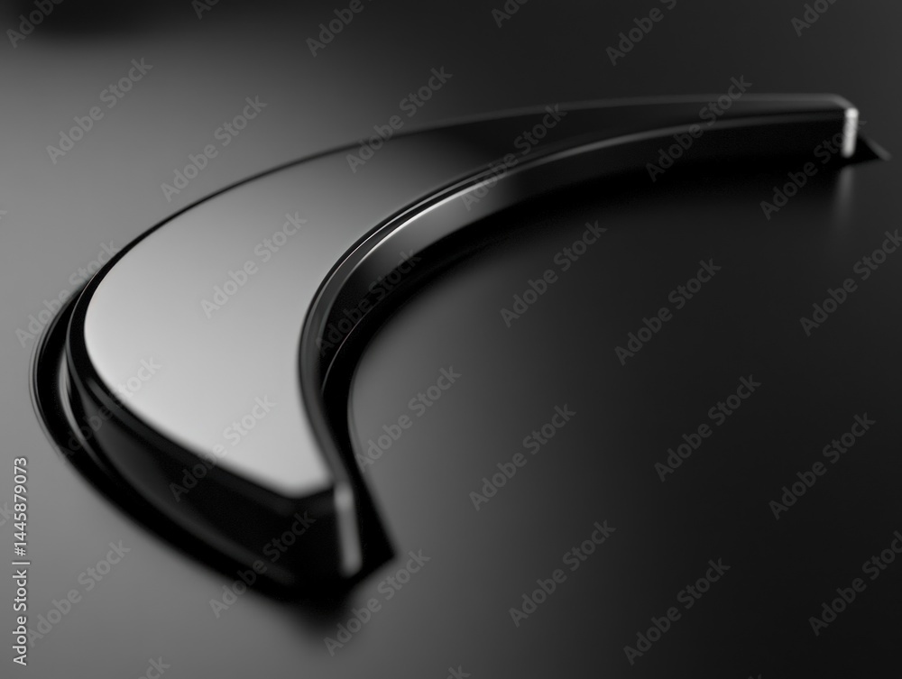 Poster abstract close-up of a curved black metal object, featuring a glossy reflective surface and a minima