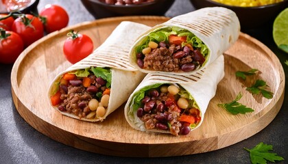 burritos wraps with mincemeat beans and vegetables
