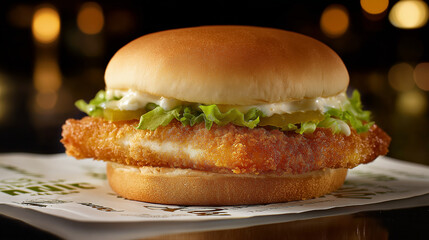 Crispy Fish Sandwich With Pickles, Lettuce