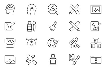 Design and Painting outline Icons set. A Versatile Set for Art, Design Projects, Illustration Work, Studio Resources, and Creative Professional Use. Vector illustration.