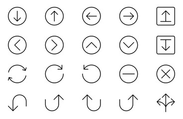 Circle and Arrow outline Icons Set: A Versatile Collection for Navigation, Directional Signs, Workflow Diagrams, User Interface Design. Editable stroke