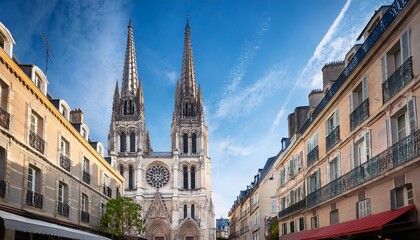 street with cathedral in orleans france