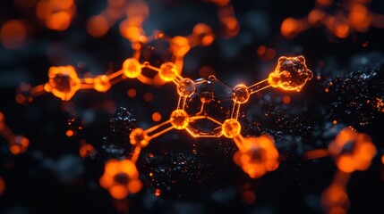 Glowing molecular structure over black