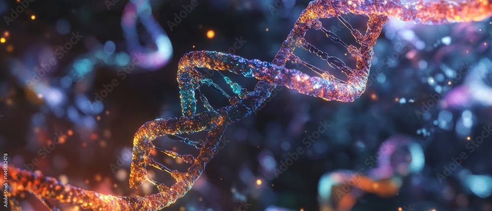 Poster artistic rendering of a dna double helix model displaying genetic complexity of molecular biology