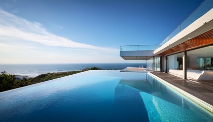 Fototapeta premium futuristic luxury villa with infinity pool and ocean view