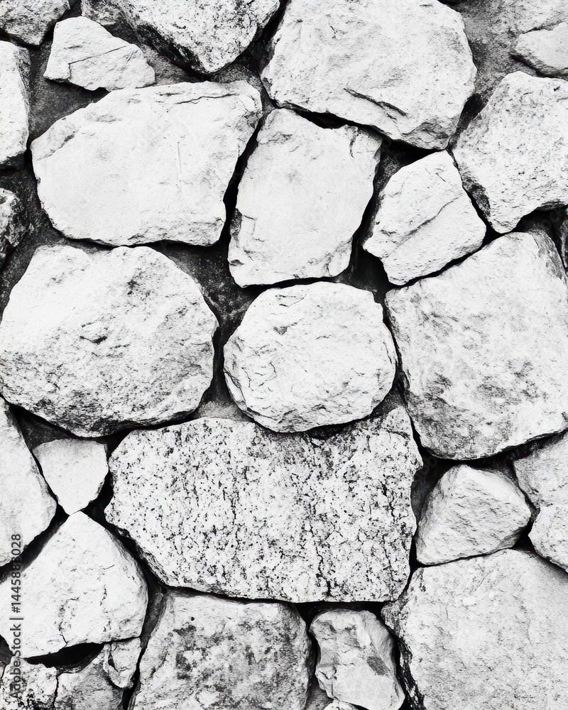 Poster abstract monochromatic stone wall with interlocked shapes creating a textured and solid foundation w