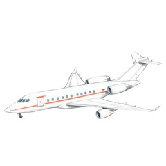  White Jet Airplane Sketch PNG Isolated Transparent