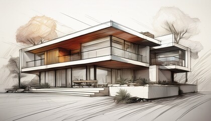 modern architectural sketch of a stylish house