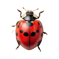 Isolated close up of a red ladybug with black spots on its shell