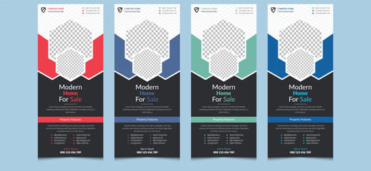 Simple eye catching advertising creative editable elegant modern corporate professional company business construction home house property sale real estate agency service rollup banner design template.
