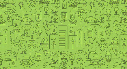 Bright Green Hand-Drawn Smart Energy Pattern Background