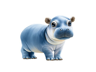 Fototapeta premium Delightful Blue and White Hippo Against a Striking Black Background Perfect for Kids' Decor and Nursery Designs Featuring Adorable Watercolor Style