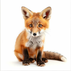 Fototapeta premium Cute and Playful Red Fox Sitting on White Background