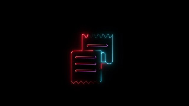 Glowing neon Outline receipt icon, with editable stroke. Invoice paper sign, digital receipt pictogram. Paper check, online payment and purchase, order document, total bill, tax report.